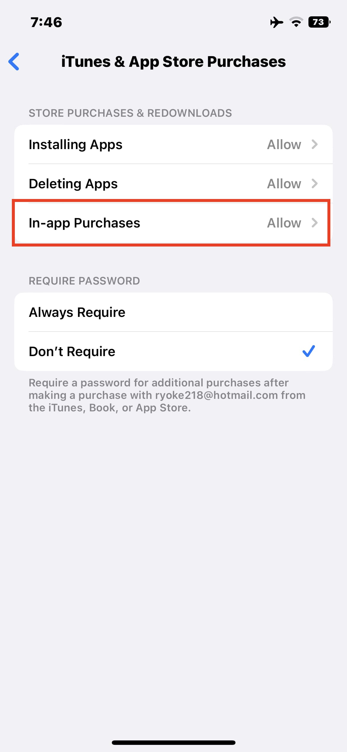 Confirmation screen of function restrictions on iPhone